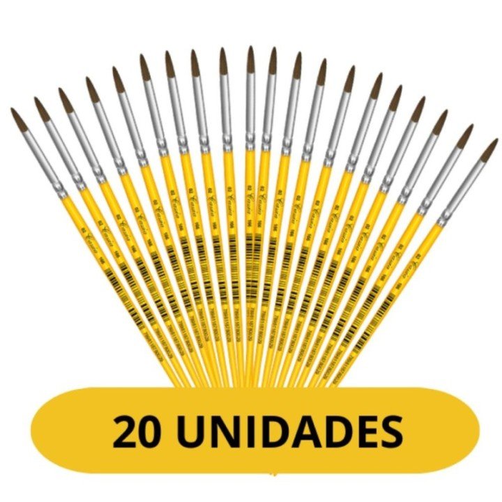 Kit 20 Pinceis Redondos Escolar Tamanho 02 Pintura Infantil Guache Artesanato Acrilica Tela Tecido