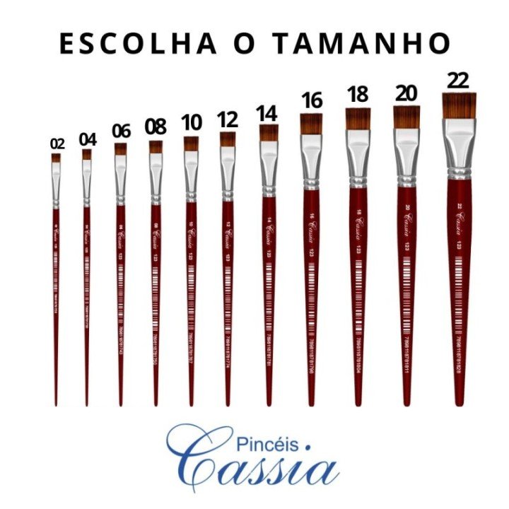 Pincel Chato Artistico Cabo Curto Ref.123 - Pincéis Cassia (Escolha o Tamanho)