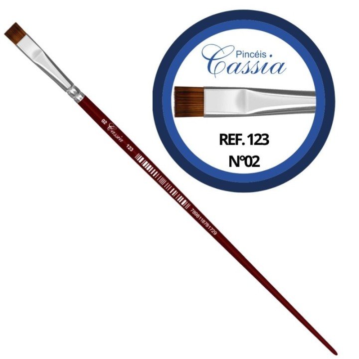Pincel Chato Artistico Cabo Curto Ref.123 - Pincéis Cassia (Escolha o Tamanho)