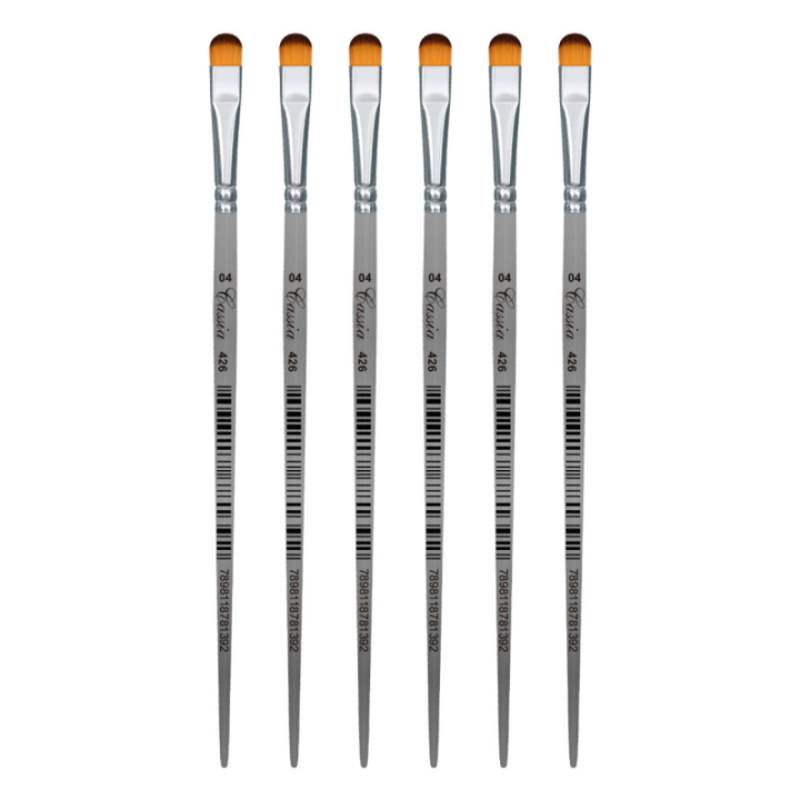 Kit 6 Pinceis Chato Filbert Macio Lingua Gato Cassia 426-04