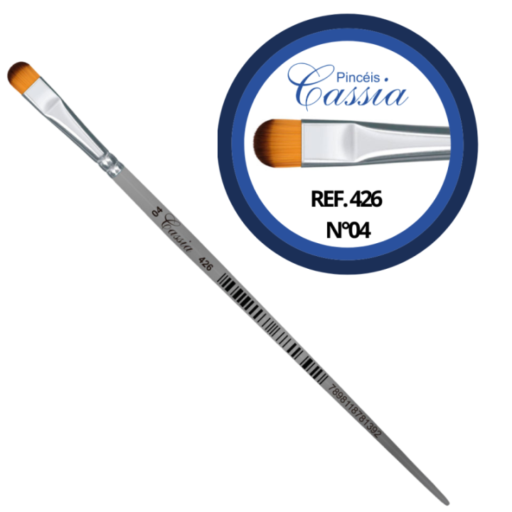 Kit 6 Pinceis Chato Filbert Macio Lingua Gato Cassia 426-04