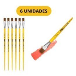 Kit 6 Pincéis Chatos Cassia N°14 Para Pintura Escolar Marrom