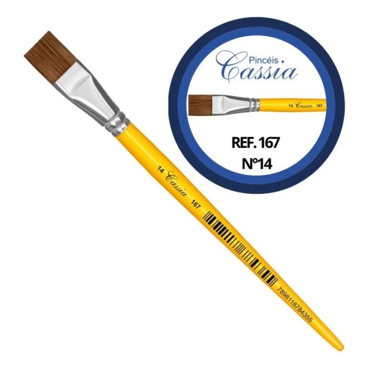 Kit 6 Pincéis Chatos Cassia N°14 Para Pintura Escolar Marrom