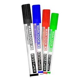 Marcador Quadro Branco Kit 4 Cores Ponta Fina Yins Paper