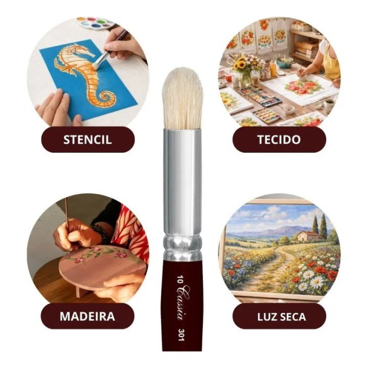 Kit 6 Pincel Pitúa Stencil Tecido Luz Seca 301-8 - Cassia Bege