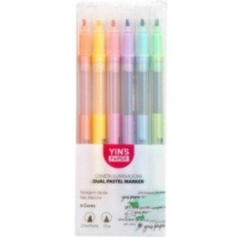 MARCA TEXTO PONTA DUPLA PASTEL 6 CORES