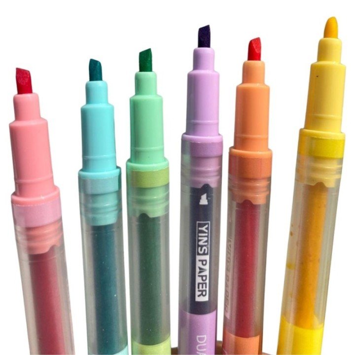 MARCA TEXTO PONTA DUPLA PASTEL 6 CORES