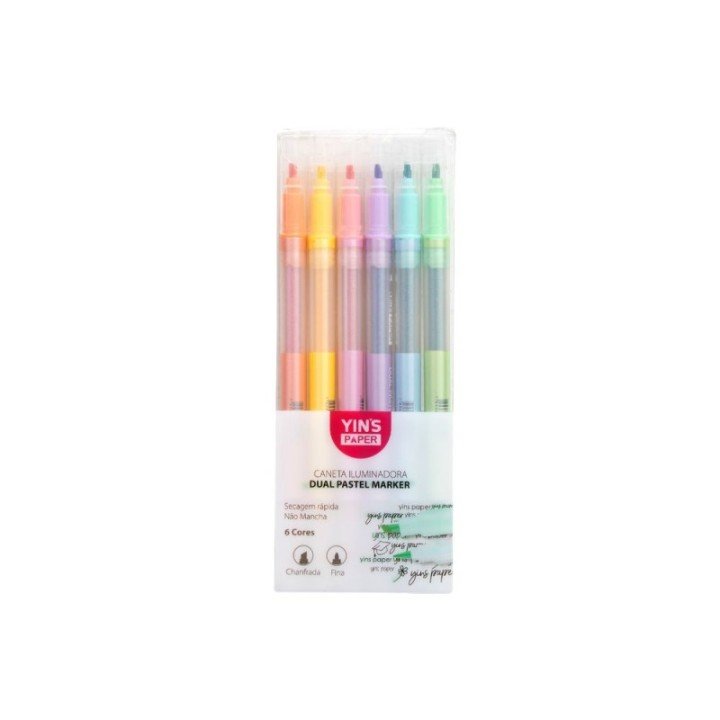 MARCA TEXTO PONTA DUPLA PASTEL 6 CORES