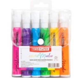 MARCADOR P/ QUADRO BRANCO NEON - KIT C/ 6 CORES