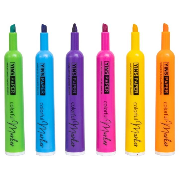 MARCADOR P/ QUADRO BRANCO NEON - KIT C/ 6 CORES