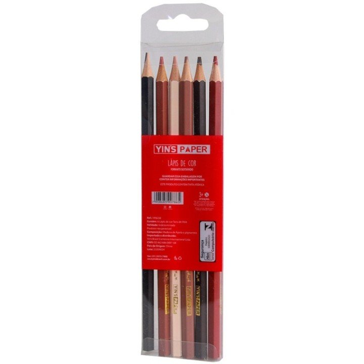 LÁPIS DE COR RESINA SEXTAVADO 6 CORES EM TONS DE PELE