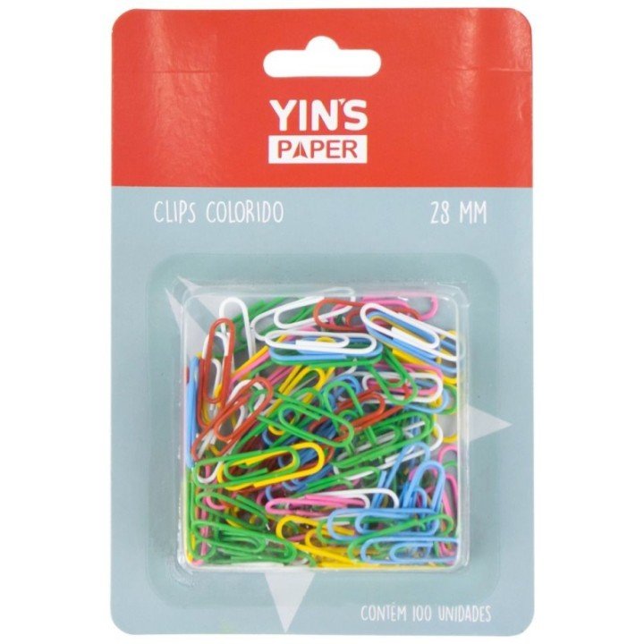 CLIPS DE PAPEL COLORIDO OVAL 28MM - PCT C/ 100 UN